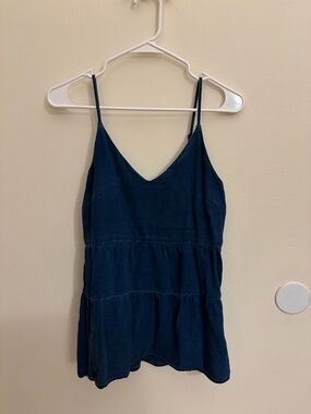 Navy Blue Tiered Spaghetti Strap Tank Top